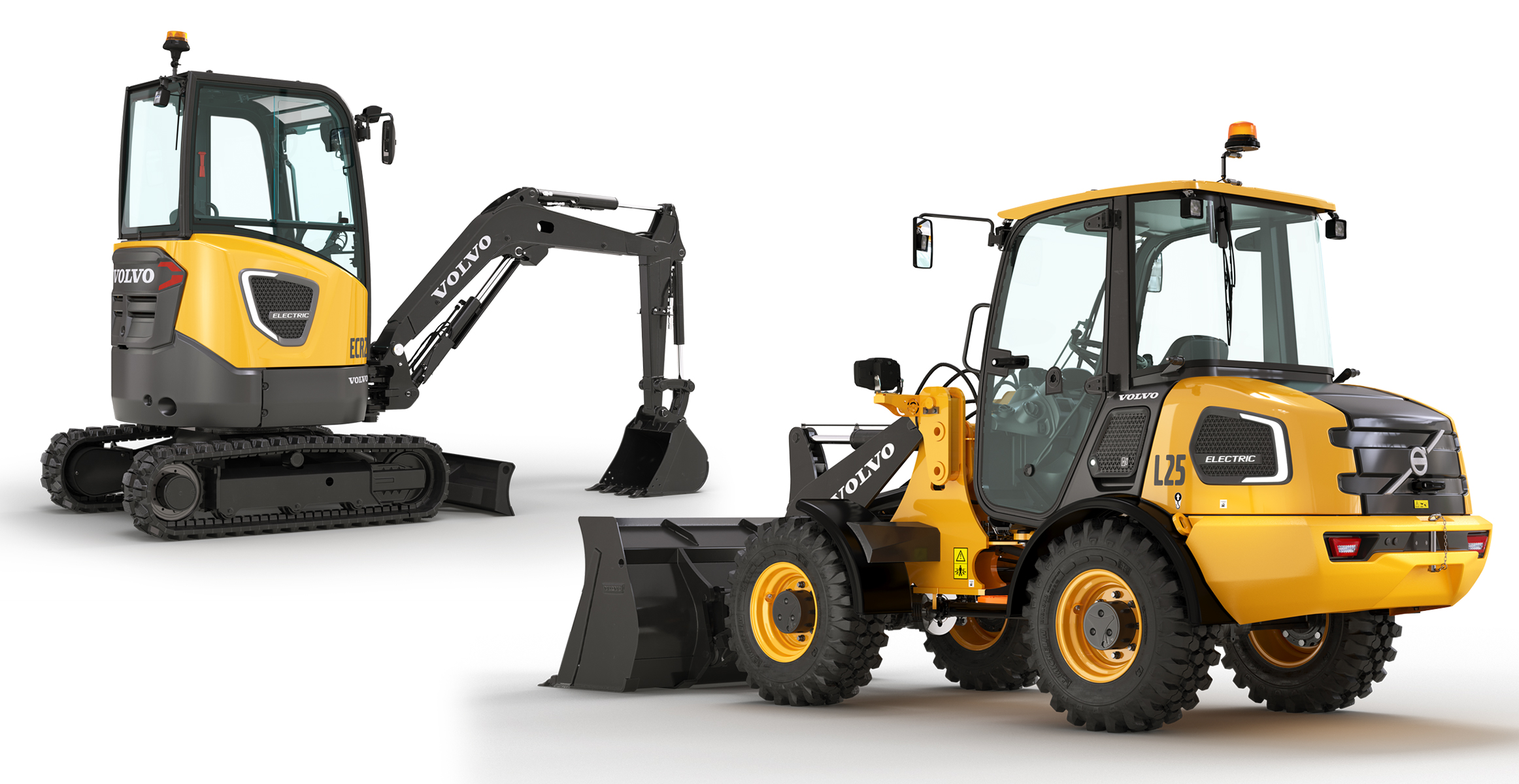Volvo ECR25 Electric Excavator and L25 Electric Compact Wheel Loader