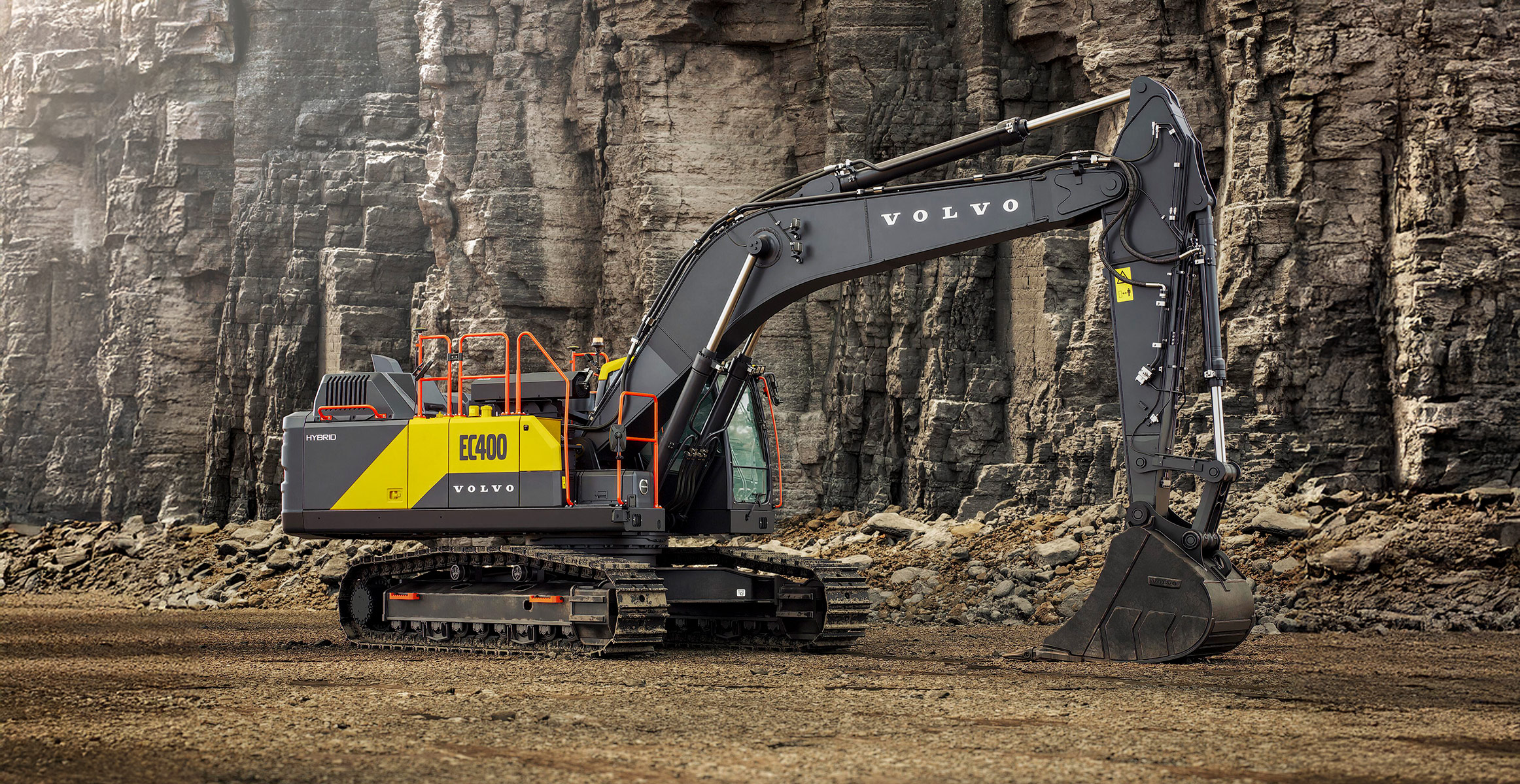 A Volvo EC400 excavator in a quarry.