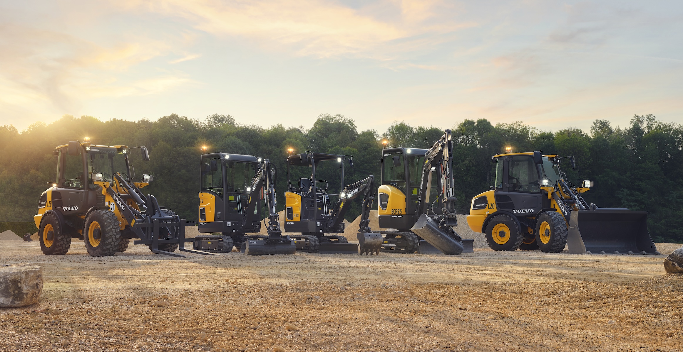 The lineup of Volvo electric mini excavators and compact electric loaders.
