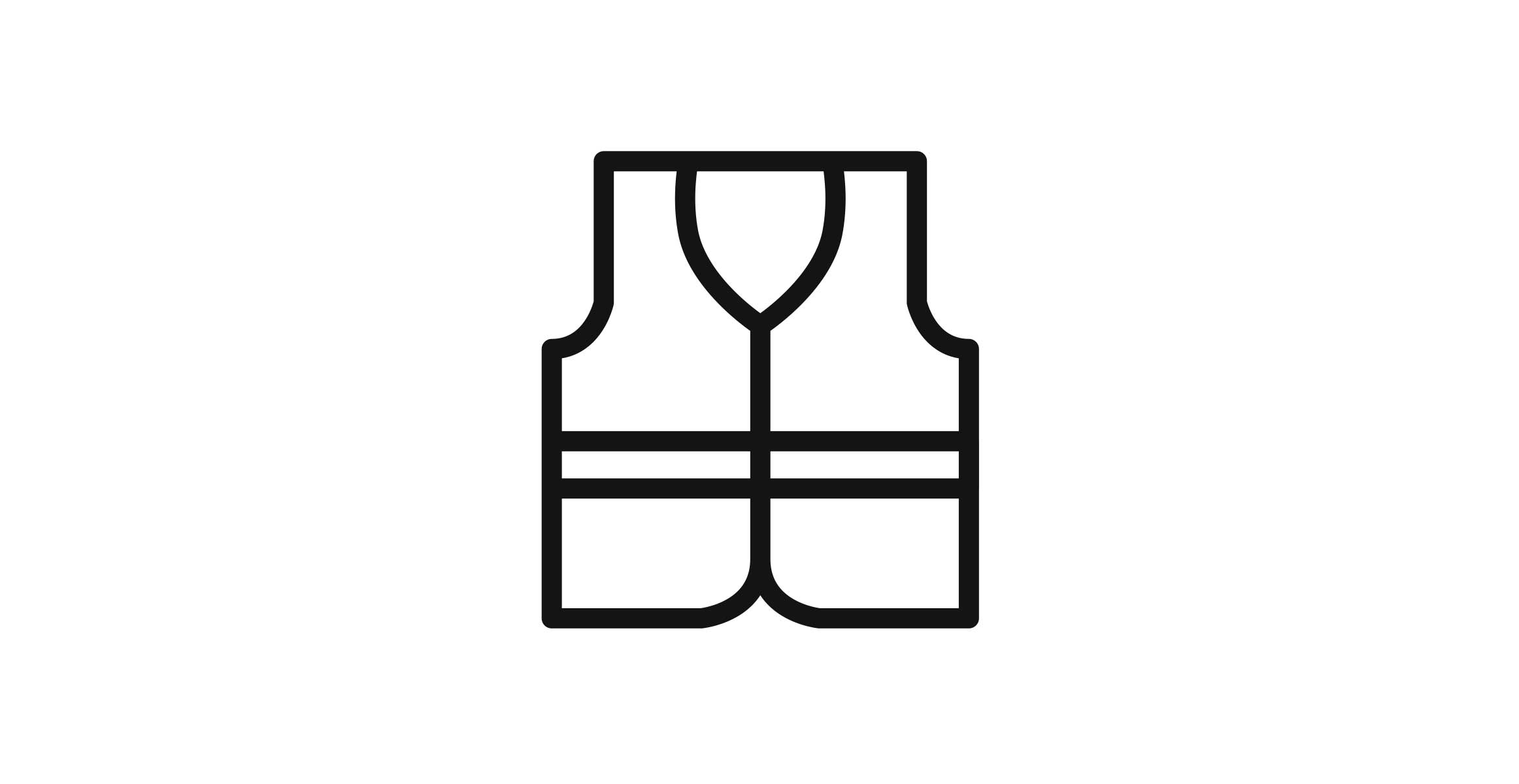 Black and white icon of a construction safety vest representing higher safety with automated machine control. 