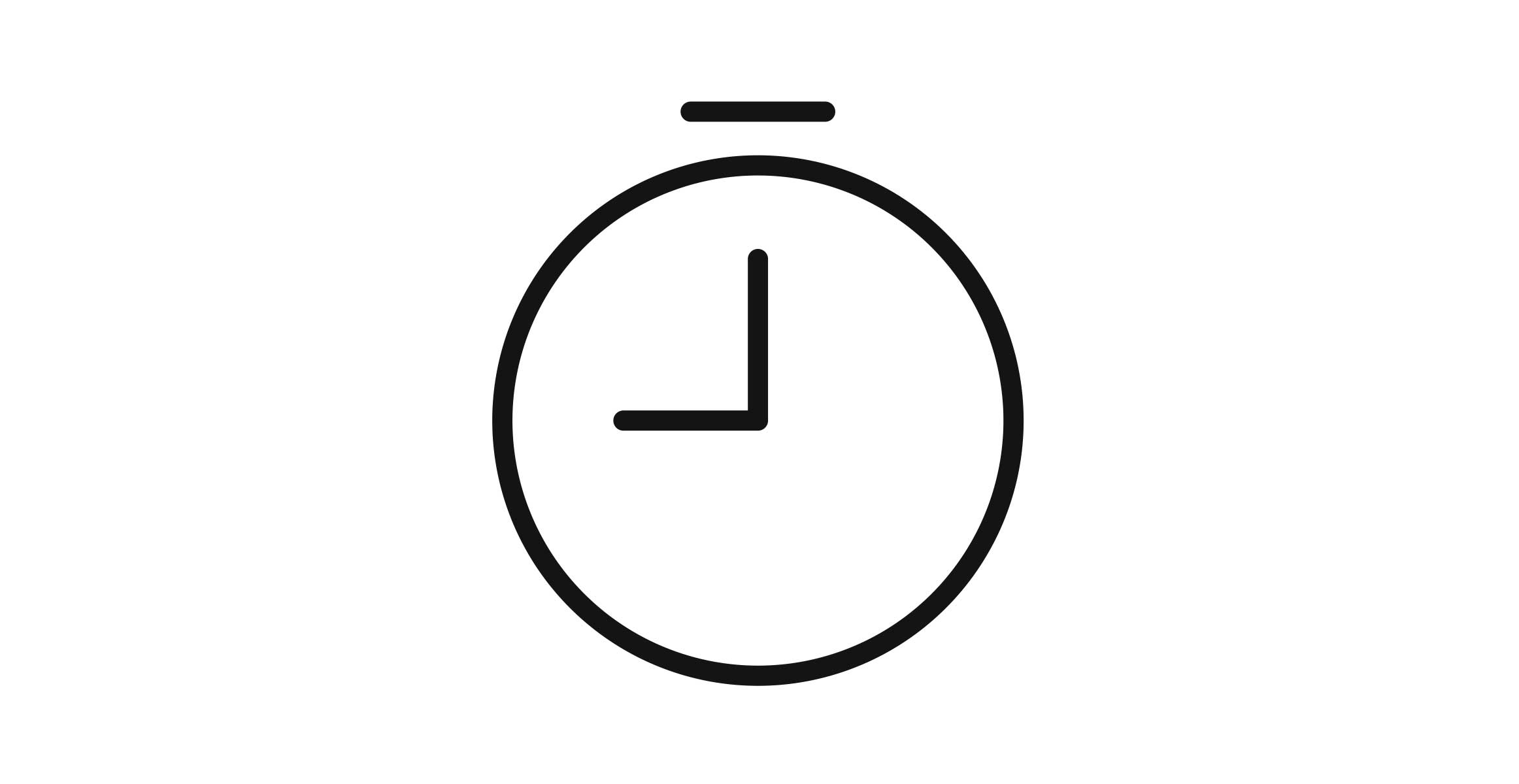 Black and white icon of a stopwatch representing speed with the Volvo Active Control excavator automation system. 