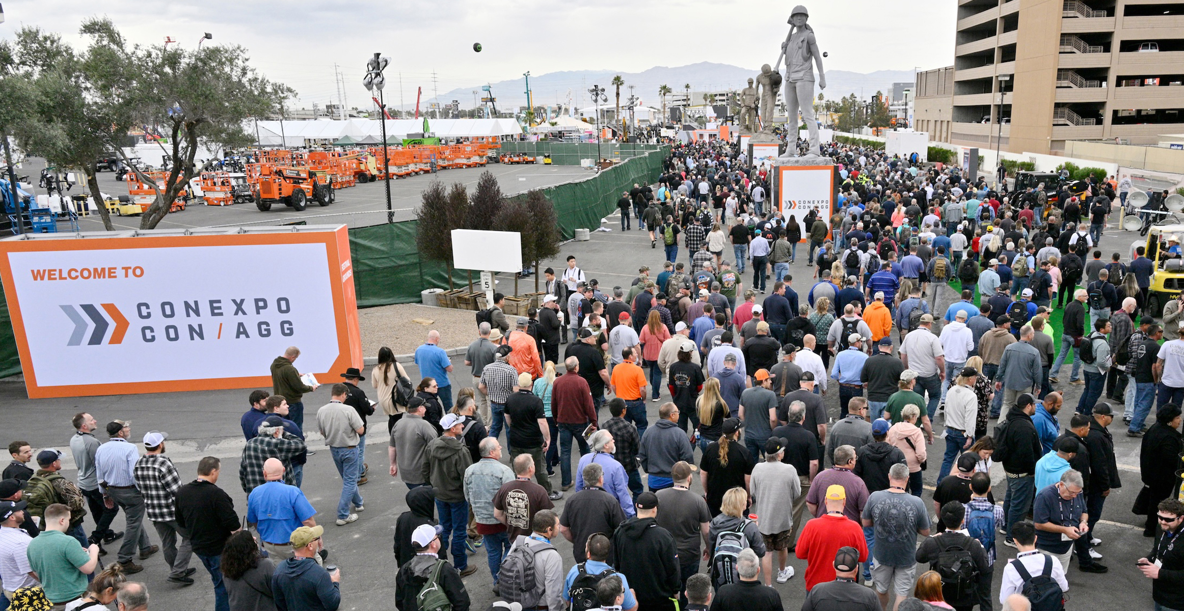 An overhead shot of a crowd entering CONEXPO-CON/AGG 2023.