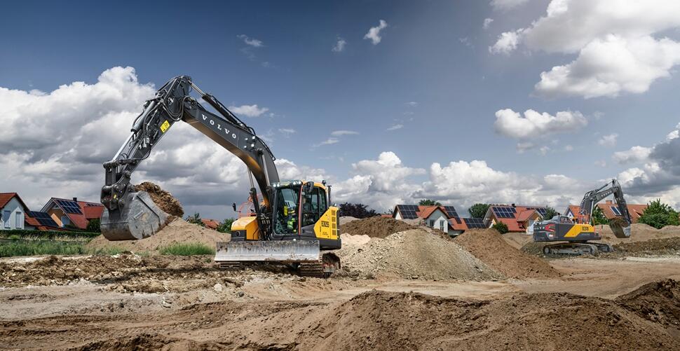 Volvo ECR255 and EC370 Excavators on job site