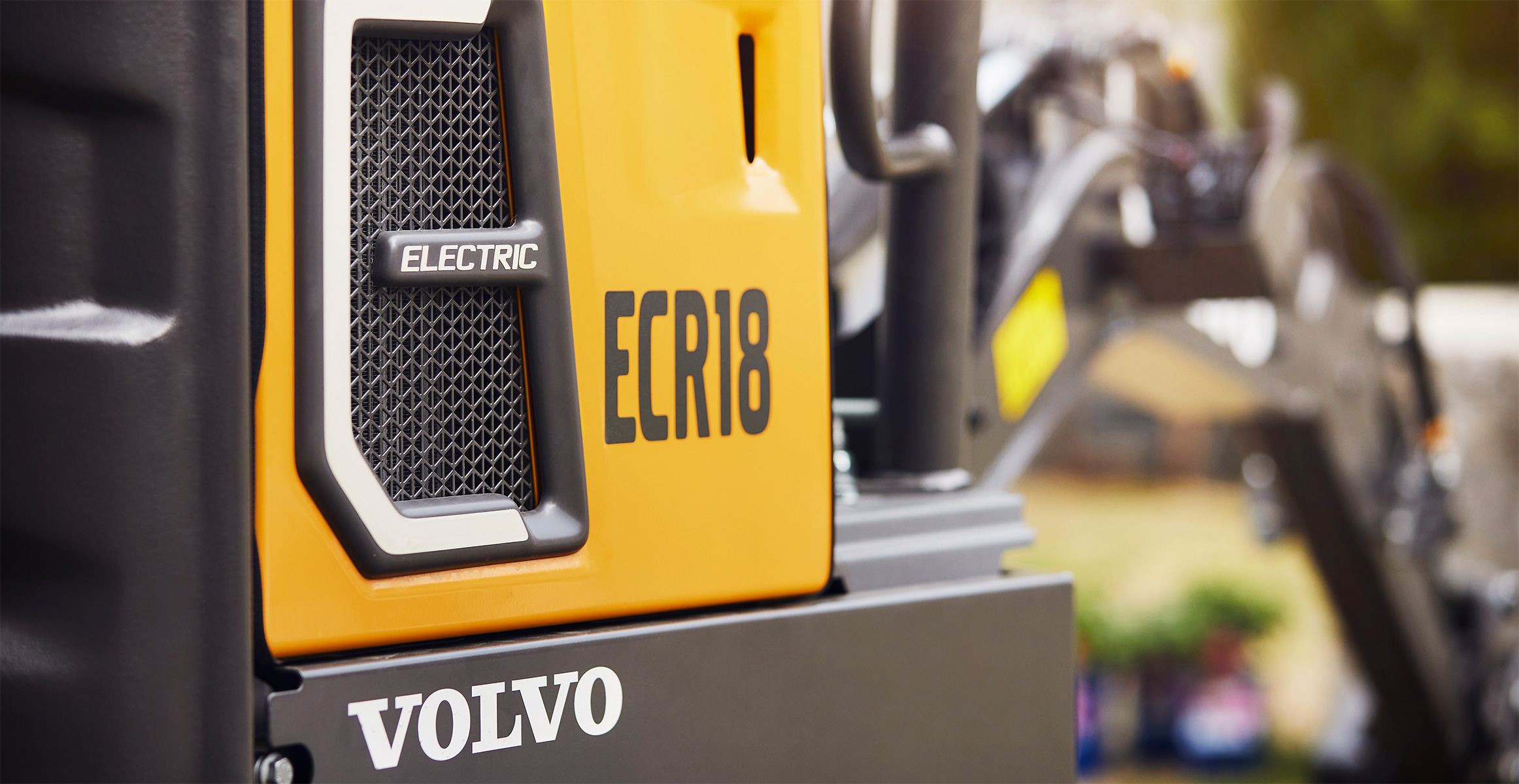 Close up of Volvo ECR18 Electric excavator
