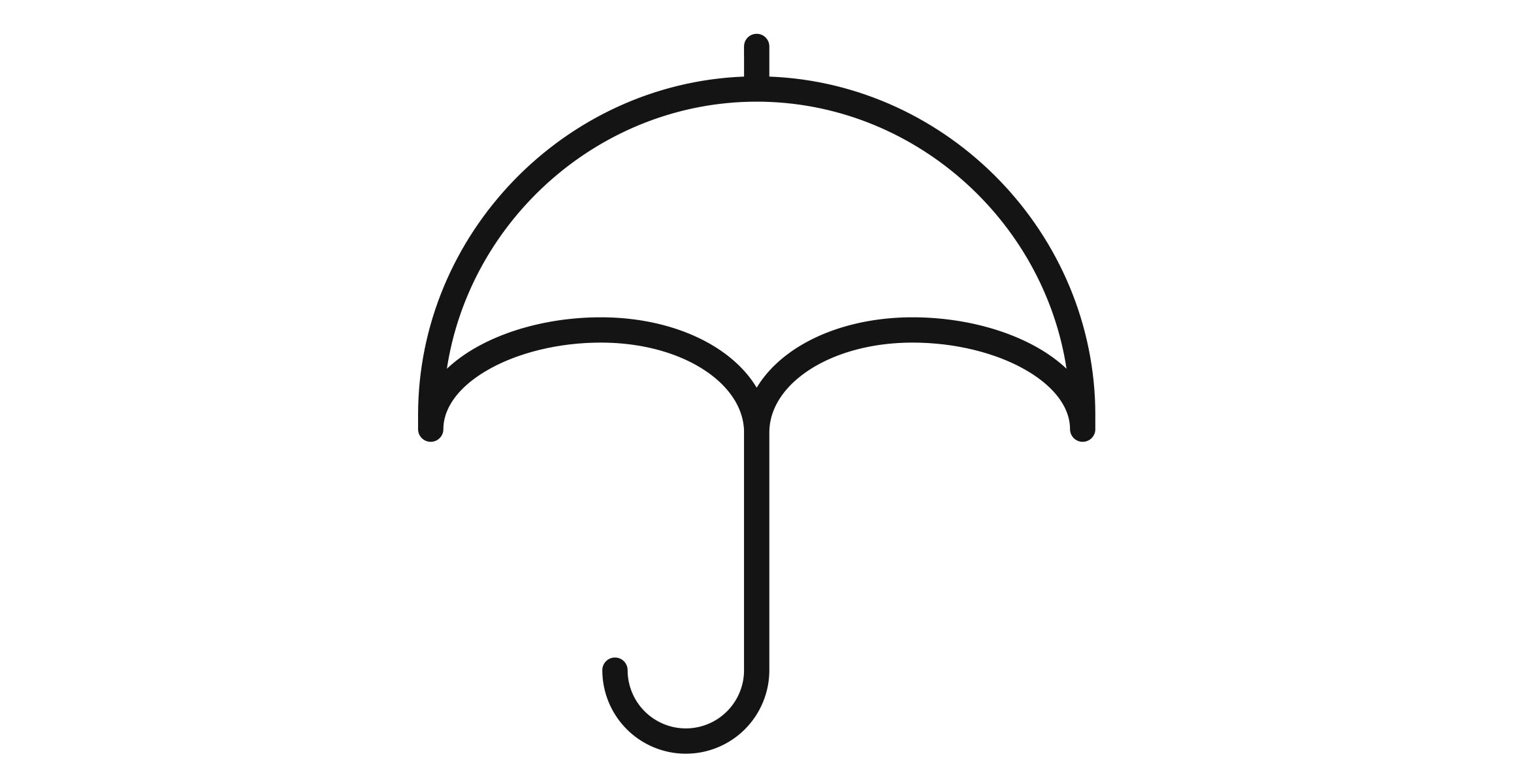 A black and white icon of an umbrella.