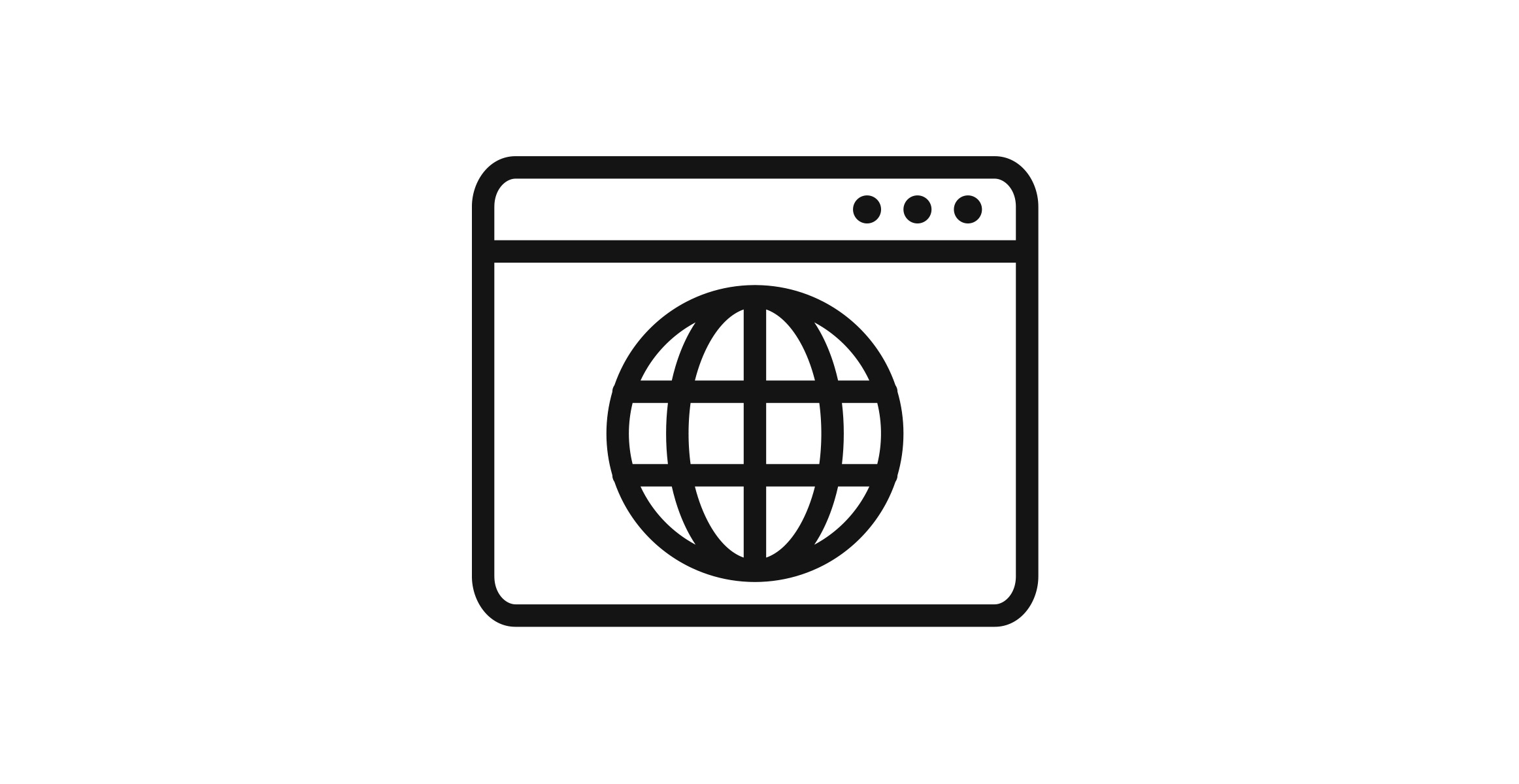 A black and white icon of a computer screen with a globe rendering centered on it. 
