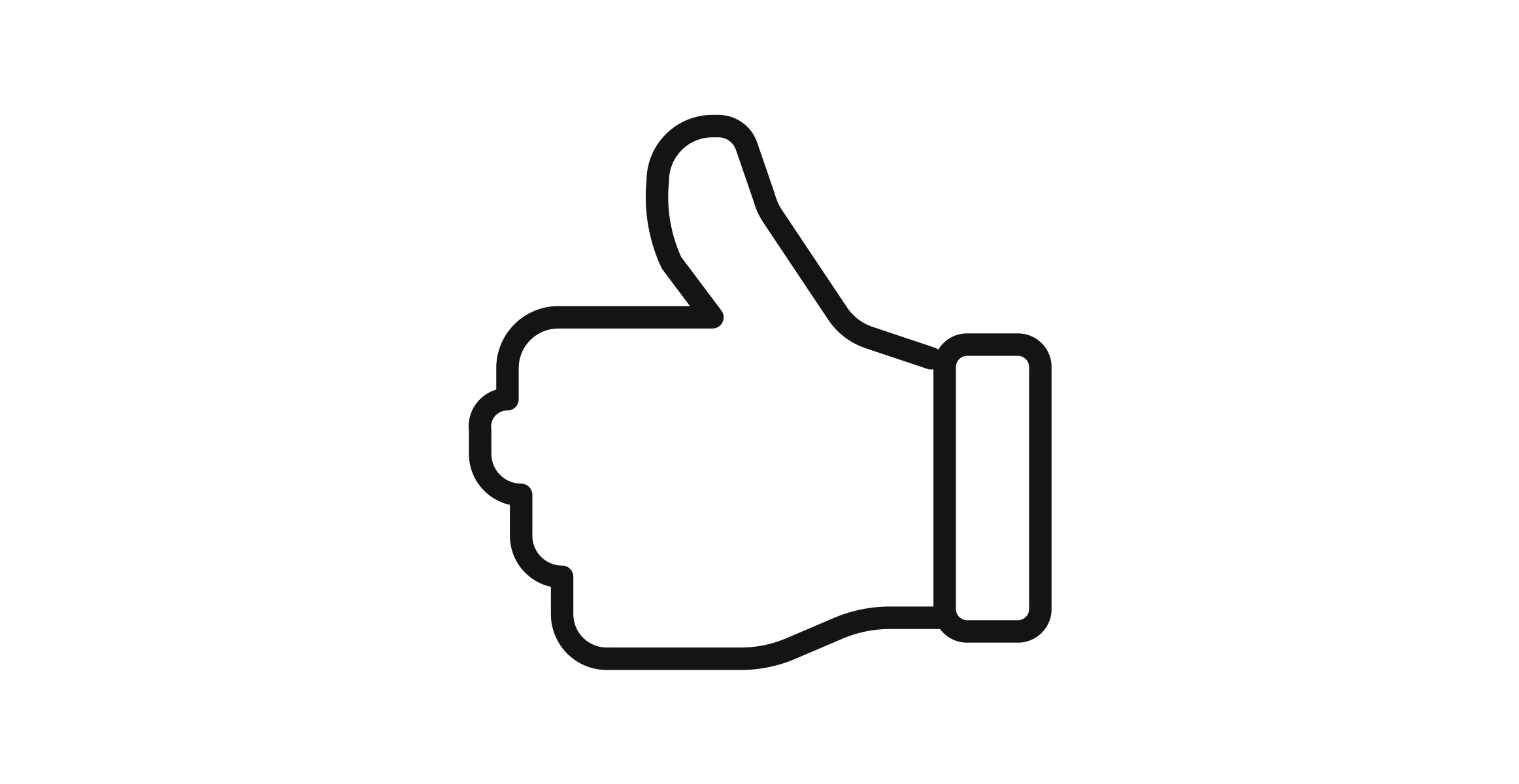 A black and white icon of a hand giving a “thumbs up.”