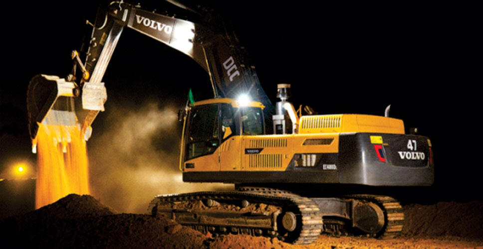 Volvo machines spreading light all around at Durga Construction Co., GMDC, Rajpardi