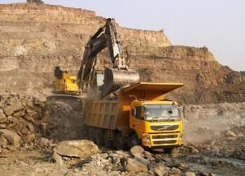 Volvo excavator and truck teamwork