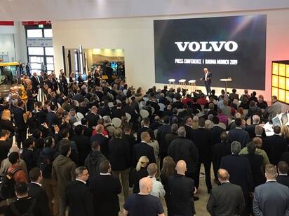 Main stage seminar at the Volvo CE booth at Bauma.