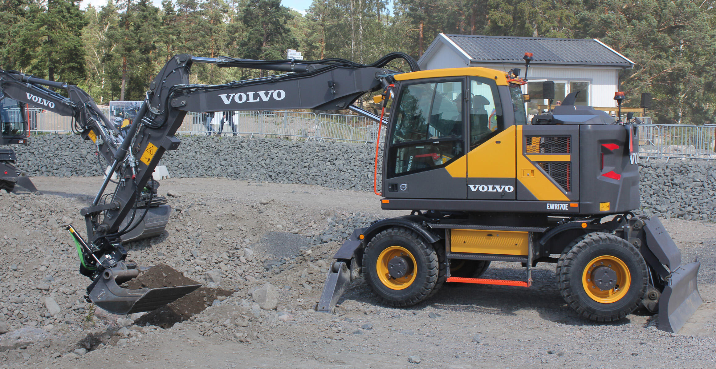 Volvo EW170E short swing radius wheeled excavator at the Volvo Customer Center in Eskilstuna, Sweden